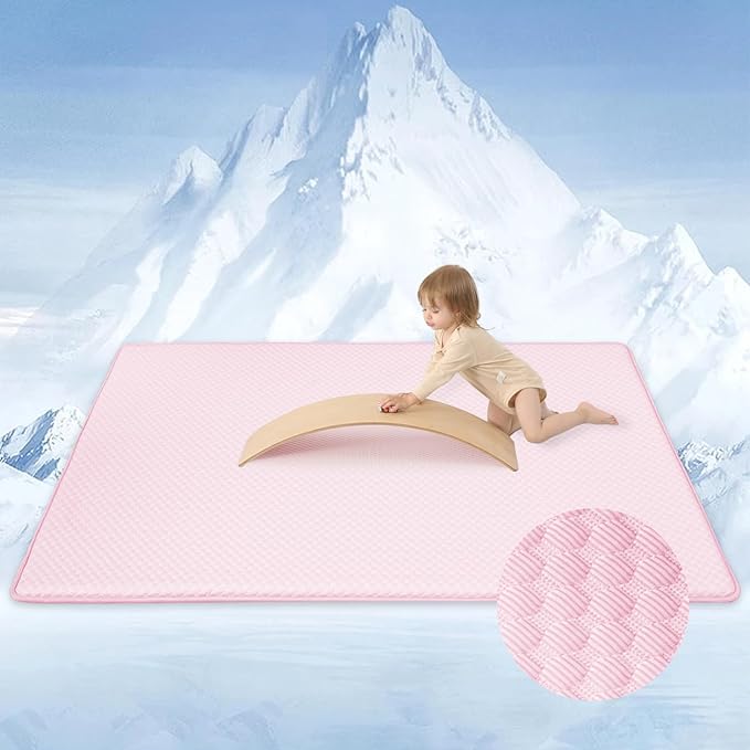 Baby Play Mat for Summer,1.3 Thick Memory Foam Cooling Floor Tummy Time Mat, Soft & Breathable, Non-Slip Rectangular for Toddlers’ Playtime & Rest(Pink,39"x59")