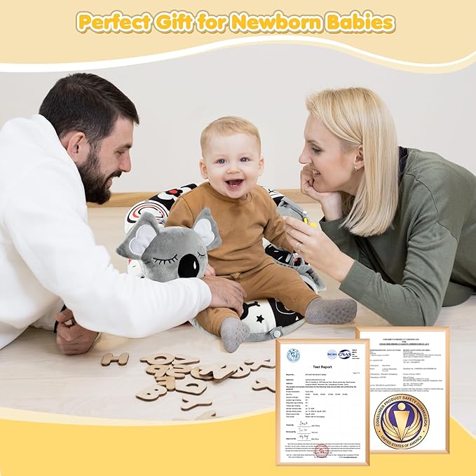 URMYWO Tummy Time Mat - 4 in 1 Cozy Tummy Time & Seated Support Pillow, Tummy Time Pillow for Newborn 0-12 Months, Infant Baby Sit Me Up Floor Seat Early Sensory Development Gifts Tummy Time Play Toys