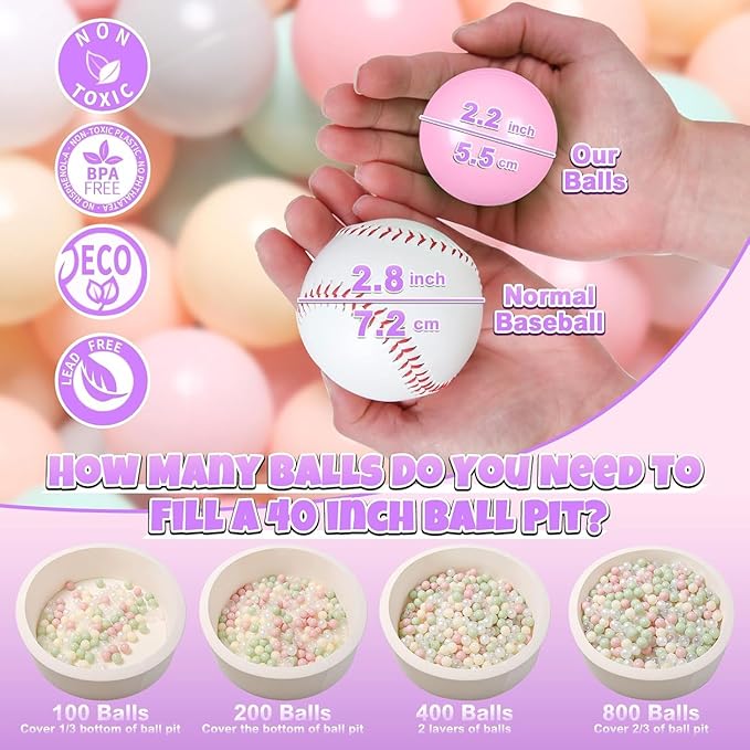 GOGOSO Balls for Ball Pit - Plastic Ball for Toddlers 1-3, Baby Kids Ball Pool Decoration 50 100 200 300 500 1000 (6 Colors, 50 Balls)