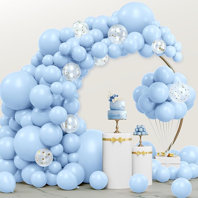 JOYIN 150 Pcs Pastel Blue Balloons, Different Sizes 18 12 10 5 Inch Pastel Blue Latex Balloon Arch Kit with Instruction for Birthday Party Graduation Wedding Holiday Decoration