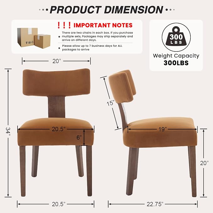HNY Mid Century Modern Dining Chairs, Velvet Fabric Farmhouse Upholstered and - Image 2