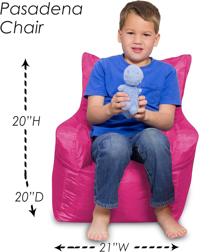 Posh Creations Bean Bag Chair Structured Seat for Toddlers and Kids, Comfy Chair for Gaming, Reading, and Watching TV for Children, Pasadena Chair, Nylon - Pink