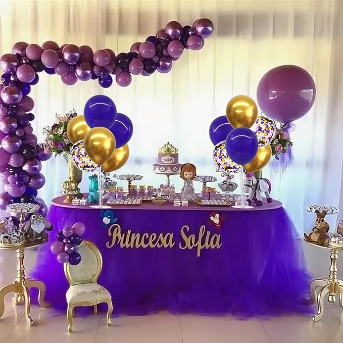 TONIFUL 4 Set Purple Gold Balloon Centerpieces for Table,Balloon Stand Kit for Graduation Decorations 2025 Class of 2025 Party Decorations,New Year,Anniversary,Birthday Decoration