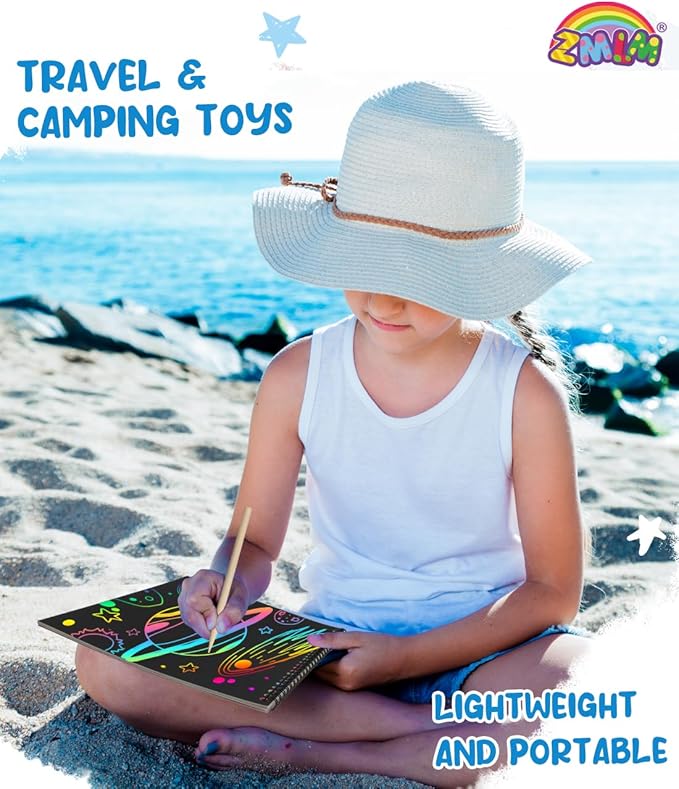 ZMLM Scratch Paper Art-Crafts Gift: 2 Pack Rainbow Notebooks Supplies Toys Easter Basket Stuffers for 3 4 5 6 7 8 9 10 Years Old Girls and Boys Kids Birthday Party Games (Blue)