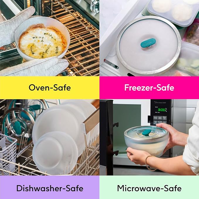 Anyday 8-Cup Microwave Cookware & Glass Container with Glass Lid, Plastic-Free Deep Food Storage | Stackable Airtight Steamer with Vented Lid for Microwave-Safe Reheating, Steaming Vegetables & Rice