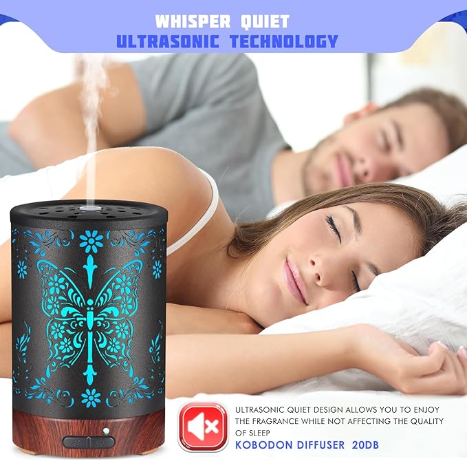 Metal Essential Oils Diffuser 150ML for Women Mom Grandma Wife, Aromatherapy Diffuser Cool Mist Humidifier with 7 Colors Lights Waterless Auto Off Air Diffusers(Butterfly)