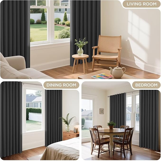 Joydeco Blackout Curtains 108 Inches Long for Bedroom, Thermal Insulated Black Out Curtains 2 Panels Set, Room Darkening Drapes for Living Room Window Rod Pocket Back Tab (W52 x L108 Inch, Dark Grey)