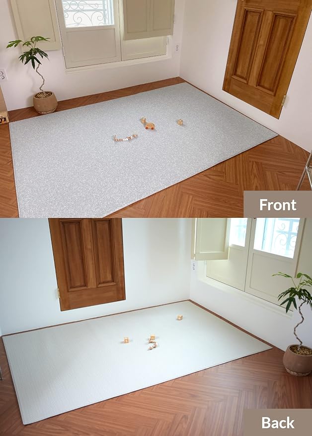 Baby Care Play Mat (Large, Hygge - Spore & Wooden) 82'' x 55'' Original One-Piece Reversible Rollable Waterproof Play Mat for Infants, Babies, Toddler, and Kids