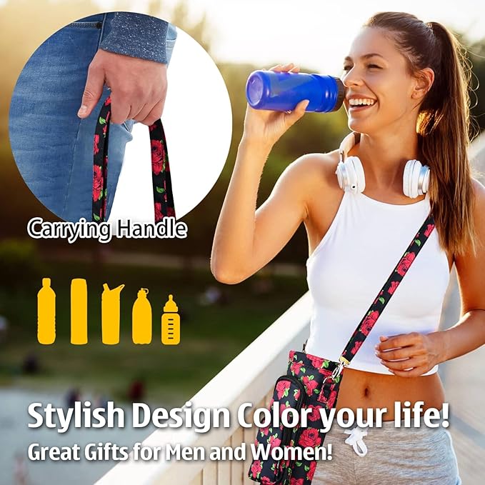 Betsey Johnson Insulated Water Bottle Pouch Holder Carrier Crossbag with Adjustable Shoulder Strap - Lightweight Polyester Accessories with Pockets Good for Hiking Sports