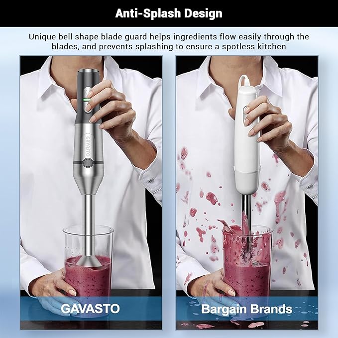Immersion Blender RPM 16000±10% Scratch Resistant Hand Blender,15 Speed and Turbo Mode Hand Mixer, 3-in-1 Heavy Duty Copper Motor Stainless Steel Smart Stick with Egg Beaters and Chopper