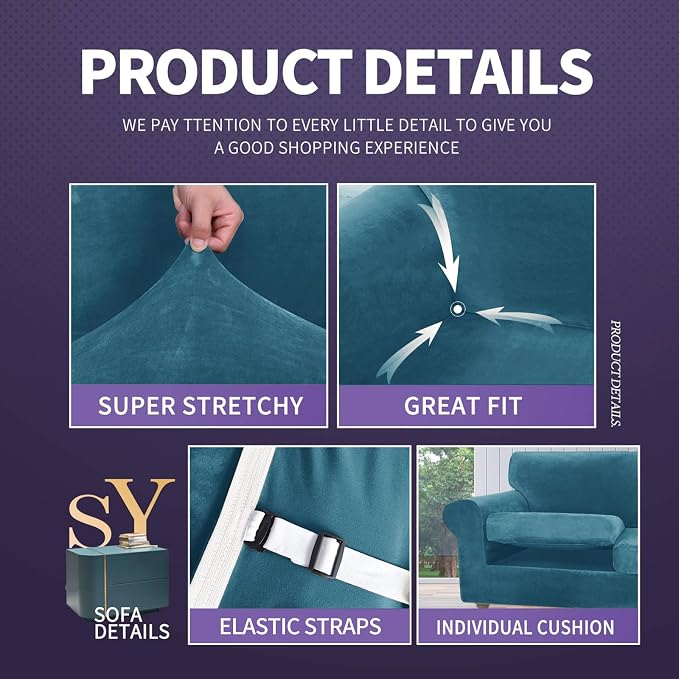 ZNSAYOTX Luxury Velvet Couch Cover 4 Piece Stretch Sofa Covers - Image 4