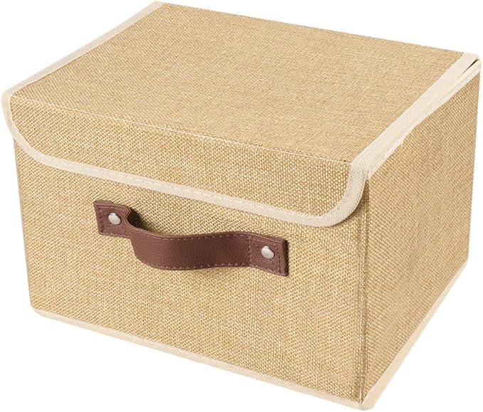 Lucky Monet Storage Bins Boxes with Lids 2 Pack Decorative Storage Boxes Collapsible Fabric Storage Basket Containers Lidded Storage Cube for Organizing Closet Home Office, 15"x 10"x 10" (Khaki)