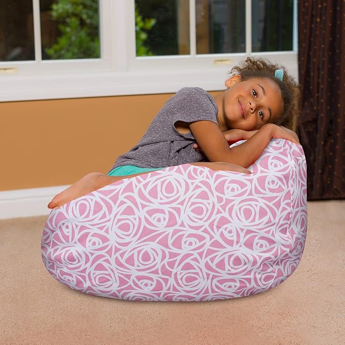 Posh Creations Bean Bag Chair for Kids, Teens, and Adults Includes Removable and Machine Washable Cover, Canvas Roses Pink, 27in - Medium