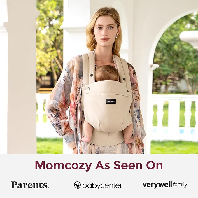 Momcozy Baby Carrier with Natural Cotton Linen, Built to Last, Ergonomic Design, 7-44lbs for Infant and Toddler, Lightweight and Comfortable, Hands-Free for Moms&Dads, Light Amber