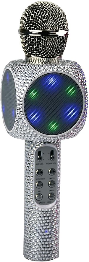 Sing-Along Bling Bluetooth Karaoke Microphone and Bluetooth Stereo Speaker All-in-One (Silver Bling)