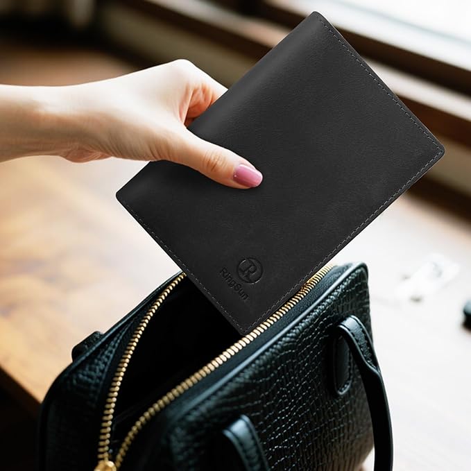 Ringsun Leather Passport Cover for Men Women, RFID Passport Wallet Case Travel Passport Holder for Family