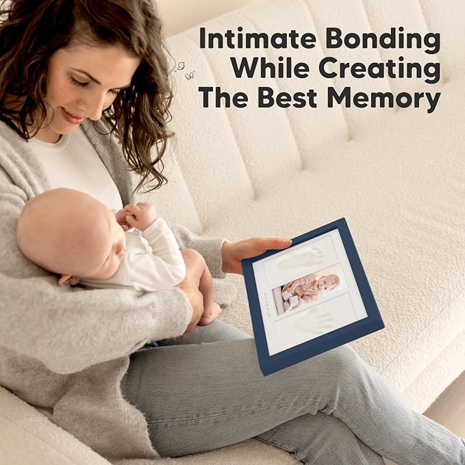 Baby Hand and Footprint Kit - Clay Handprint Keepsake Frame, Newborn Nursery Picture Frame, Personalized New Mom Gifts for Baby Shower & Registry (Midnight Blue)