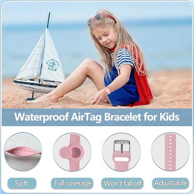 Waterproof Bracelet for AirTag Kids, Personalized Initial Letter Hidden Holder Compatible with Air Tag, Silicone Case for Airtag Adjustable Anti-Lost GPS Tracker for Toddler Child Elder, Y