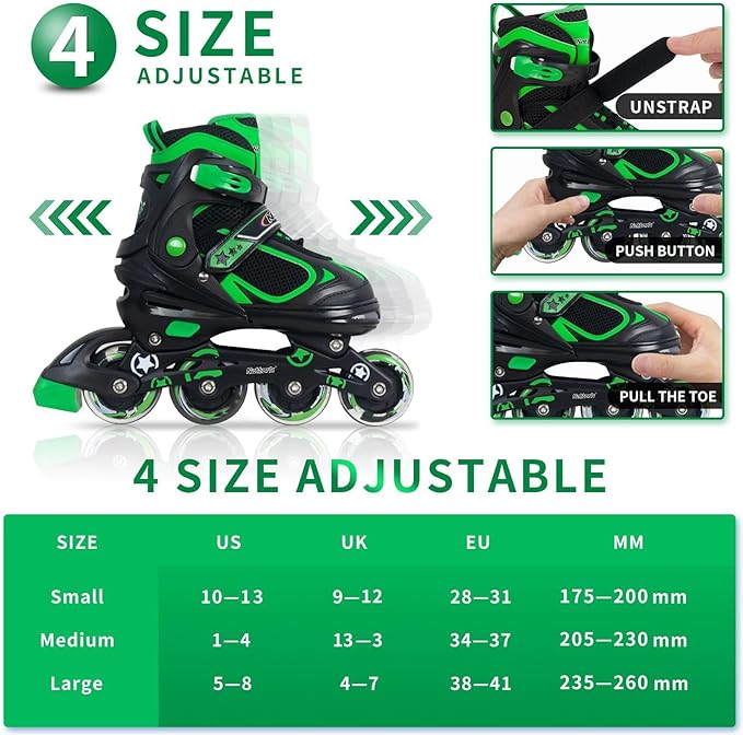 Nattork Blade Roller Skates for Boys with Light Up Wheel, Outdoor & Indoor Illuminating Black Inline Skates for Boys Little Kids Toddler Ages 5-8 4 5 6, Beginners