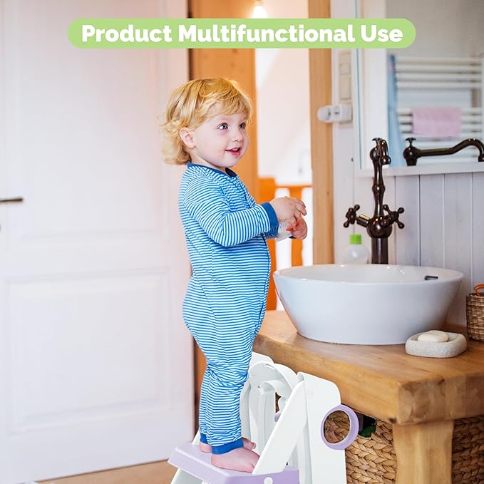 Toilet Seat, Potty Training Seat for Toddler, Upgraded 2-in-1 Potty Toilet Training for Boys and Girls,Waterproof Cushioned Mat with Non-Slip Step Stool(Purple)