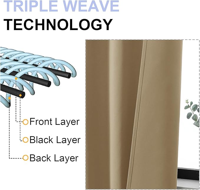 Simplebrand Ava Taupe Blackout Curtains for Bedroom, 72 Inch Length, 2 Panels Set, Privacy Thermal Insulated Rod Pocket Curtains for Patio, French Door, W40 x L72 Inch