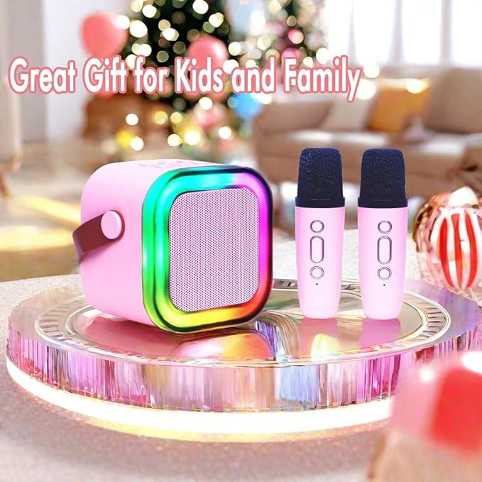 Mini Karaoke Machine for Kids Adults with 2 Wireless Microphones Portable Bluetooth Speaker with Microphone,Toys Birthday Gifts for Girls Ages 4, 5, 6, 7, 8,12+ Toddler Teens