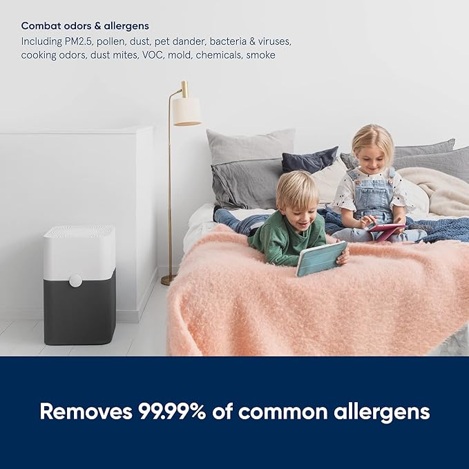 BLUEAIR Air Purifier Large Room, Air Cleaner for Dust Pet Dander Smoke Mold Pollen Bacteria Allergen, Odor Removal, for Home Bedroom Living Room, Washable Pre Filter, HEPASilent, Blue 211+ (Non-Auto)