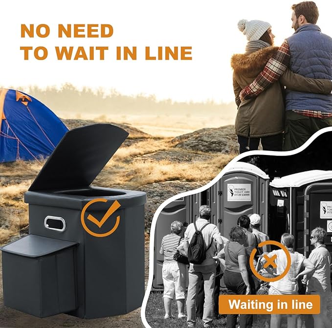 Upgrade XL Portable Toilet for Adults, Extra Large Portable Travel Floding Toilet, Camping Tall Toilets with Lid for Adults and Kids Compact Potty for Car,Hiking,Beach and Camping