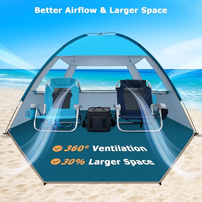 COMMOUDS Beach Tent Sun Shade for 3/4-5/6-7/8-10 Person, UPF 50+ Beach Sun Shelter Canopy Tent, Lightweight, Easy Set Up and Carry
