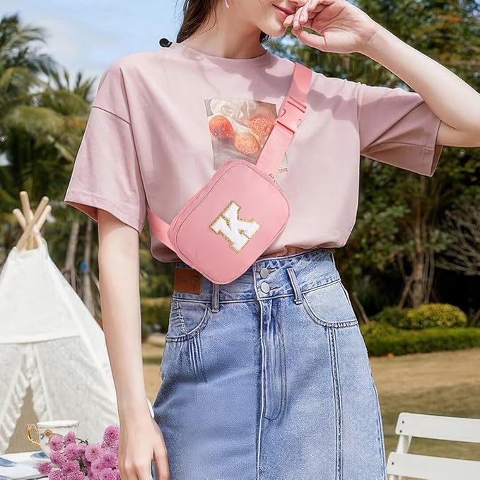 YOOLIFE Thank You Gifts for Women - Birthday Gifts for Women, Personalized Gifts for Women Mom Friend Sister Teacher Girlfriend Wife Her, Initial Belt Bag Crossbody Bags, Pink O