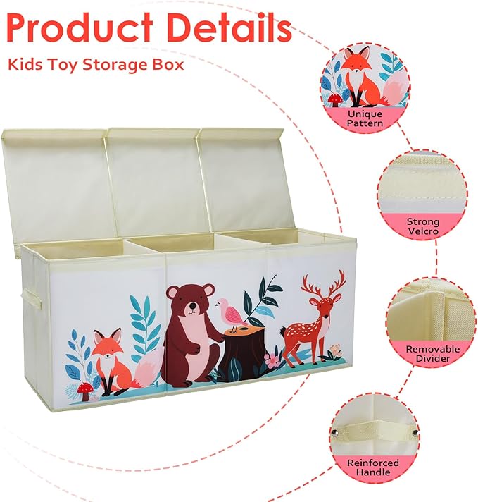 Toy Box Chest for Kids, Collapsible Oxford Toy Storage Box with Handles for Boys Girls, Extra Large Sturdy Waterproof Toy Organiser for Bedroom Playroom, 37.7×12.5×15.7 Inch (Forest Animals)