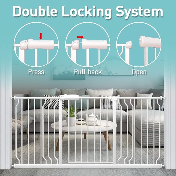 WAOWAO Baby Gate 76.38-81.07" Extra Wide Pressure Mounted Walk Through Swing Auto Close Safety White Metal Toddler Kids Child Dog Pet Puppy for Stairs,Doorways,Kitchen