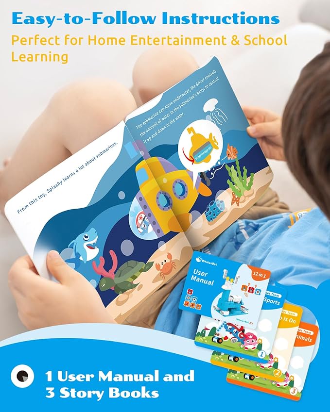 WhalesBot A3 12-in-1 STEM Blocks Coding Robot Kit for Kids, 61-Piece Educational Building Set with Interactive Storytelling, Ideal Toy Gift for Boys & Girls Ages 3-6