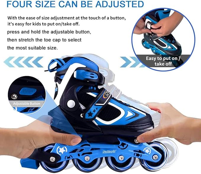 Nattork Blade Roller Skates for Boys with Light Up Wheel, Outdoor & Indoor Illuminating Black Inline Skates for Boys Little Kids Toddler Ages 5-8 4 5 6, Beginners