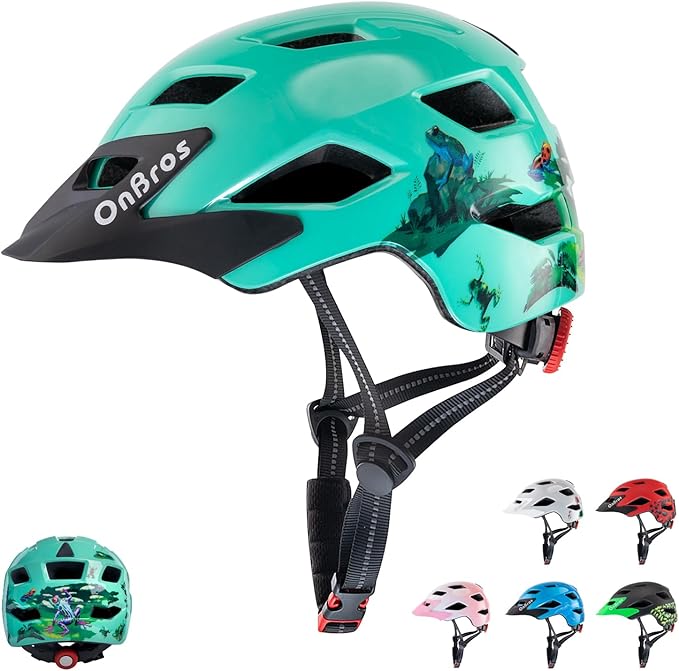 OnBros Kids Bike Helmet - Bike Helmets for 5-14 Boys or Girls with Visor, Children Bicycle Helmet for Skateboard Mountain Scooter Road Cycling, Lightweight and Adjustable 50-57CM