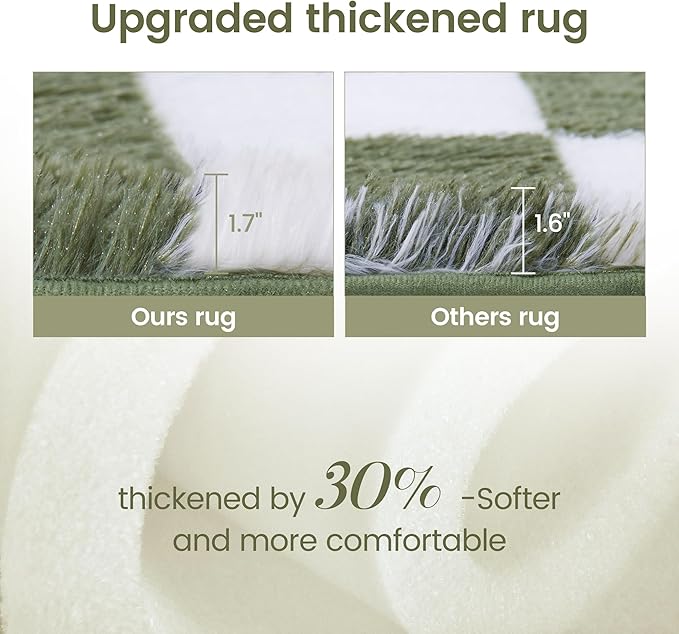 Super Soft Rug for Bedroom, 4x6 Ft Green and White Area Rug Classic Checkered Shaggy Anti-Skid High Pile Soft Fluffy Rug Fuzzy Carpet for Living Room Bedroom Kids Room Nursery, Dorm Home Decor