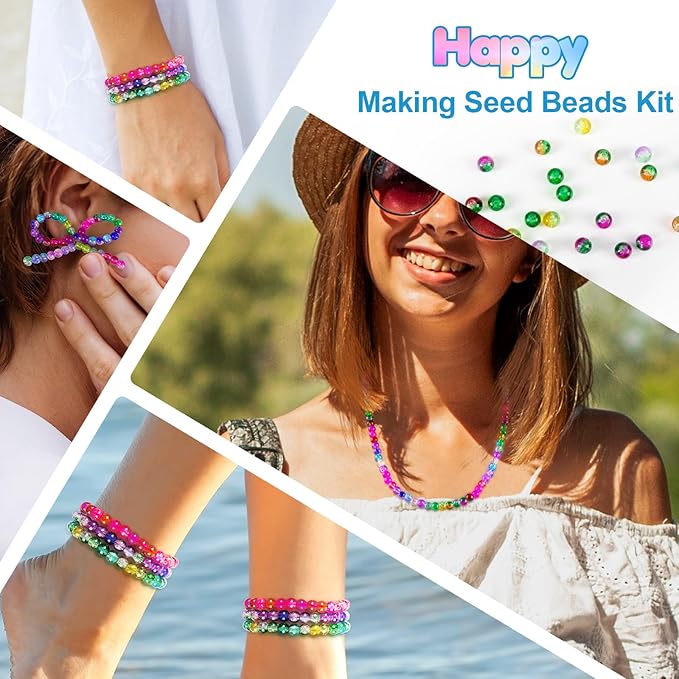 XSEINO About 1200pcs 6mm Cracked Glass Beads Bracelet Making Kit,24 Style Crack Mystic Green Series Colorful Crystal Beads for Jewelry Bracelet Making,DIY Crafts,Friendship Bracelets