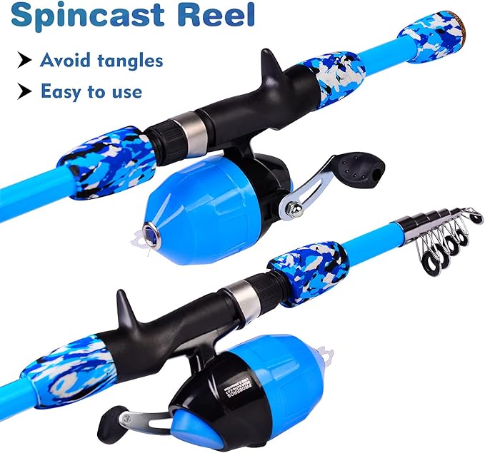 PROBEROS Kids Fishing Pole - Portable Telescopic Fishing Rod and Reel Combo Kit - Spincast Fishing Reel Casting Rods with Lures Lines Tackle Box and Bag for Boys Girls Youth Fishing