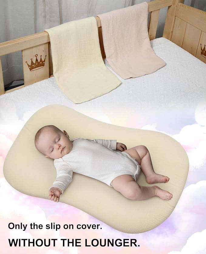 Muslin Baby Lounger Cover for Snuggle Me Organic Lounger/Baby Lounger/Organic Cotton Handmade Cover for Infant/Toddler Lounger/Nursing Pillow(Yellow, Wheat)