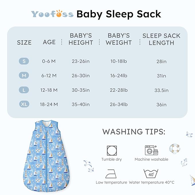 Yoofoss Baby Sleep Sack 6-12 Months, 1.5 Tog Baby Wearable Blanket with 2-Way Zipper, 100% Cotton Organic Fabric Winter Infant Sleeping Sack, Warm Soft Comfy