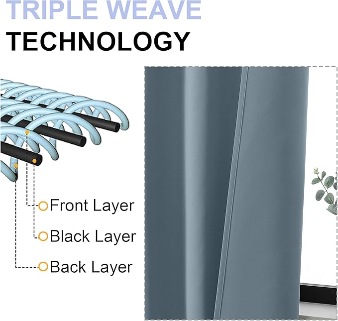 Simplebrand Ava Stone Blue Short Blackout Curtains for Bedroom 45 Inches Long 2 Panels Set, Solid Thermal Insulated, Energy Saving Window Treatment Curtains Blackout Drapes, W40 x L45 Inch, Stone Blue