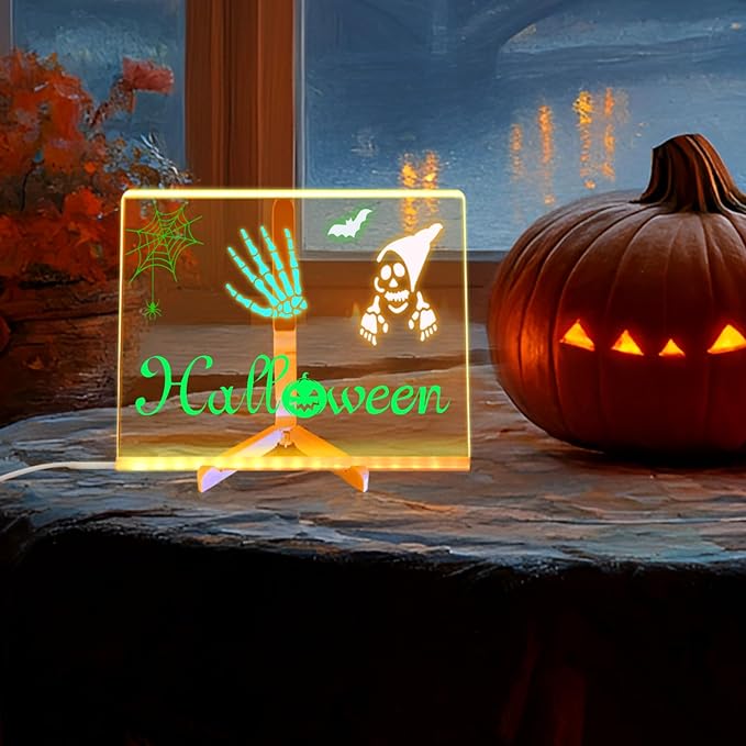 LED Acrylic Message Board, Light Up Acrylic Dry Erase Board 5.9x5.9” with Stand, LED Note Board with Colors for Kids, Glow Memo Message Writing Board with Light, Drawing Stencils Set Included