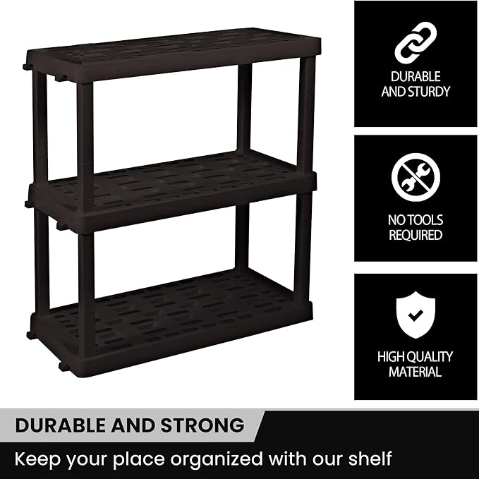 Oskar Storage Shelves - Bathroom Wall Organizer, Kids Room Toys Book Shelf, No Drill Heavy Duty, Kitchen Closet Garage Outdoor 3 Tier Stackable Plastic Shelving Unit