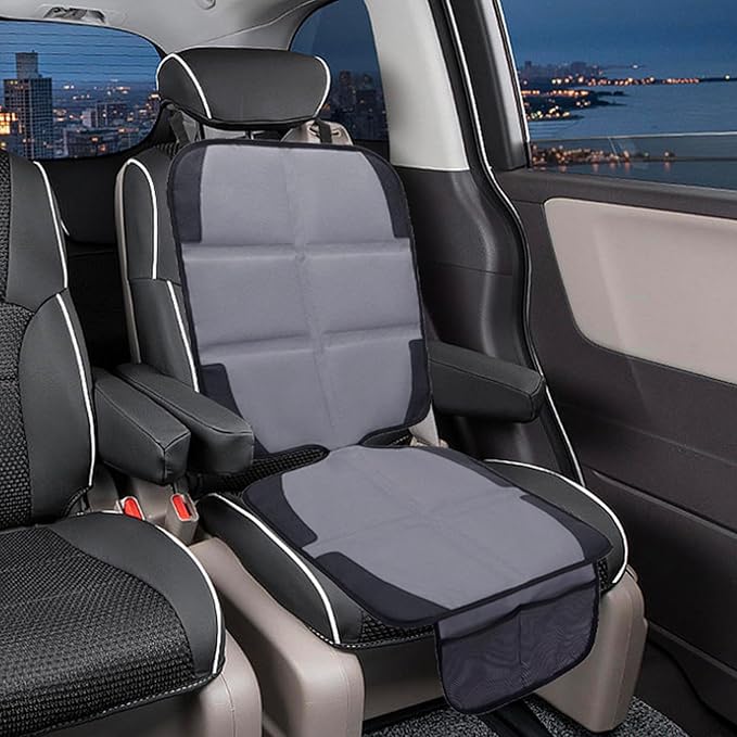 Car Seat Protector 2 Pack Baby Car Seat Covers with Mesh Pockets & Non-Slip Backing 600D Durable Seat Protector Under Baby Car Seat (Gray, Standard)