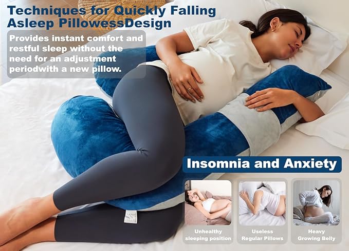 Pregnancy Pillow, Soft Maternity Pillow with Detachable & Adjustable Pillow Cover, Full Body Pillow for Adults Sleeping, Support for Back, Belly, Legs, HIPS Grey and Blue