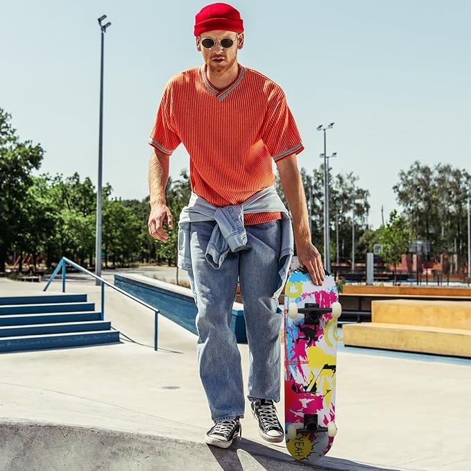 WhiteFang Skateboards for Beginners, Complete Skateboard 31 x 7.88, 7 Layer Canadian Maple Double Kick Concave Standard and Tricks Skateboards for Kids and Beginners