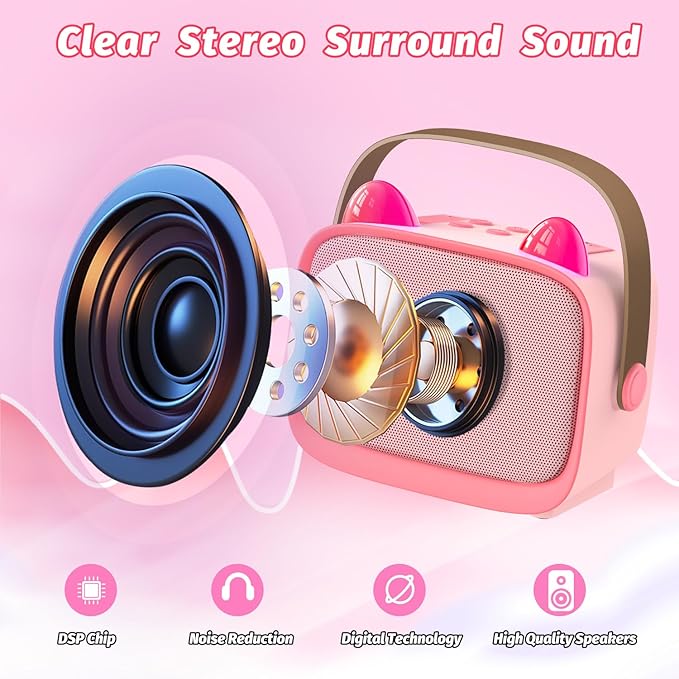 Mini Karaoke Machine Toys Gifts,Kids Portable MP3 Player with 2 Wireless Microphone and LED,Christmas Birthday Gifts for Girls Boys 3 4 5 6 7 8+ Year Old (Pink)