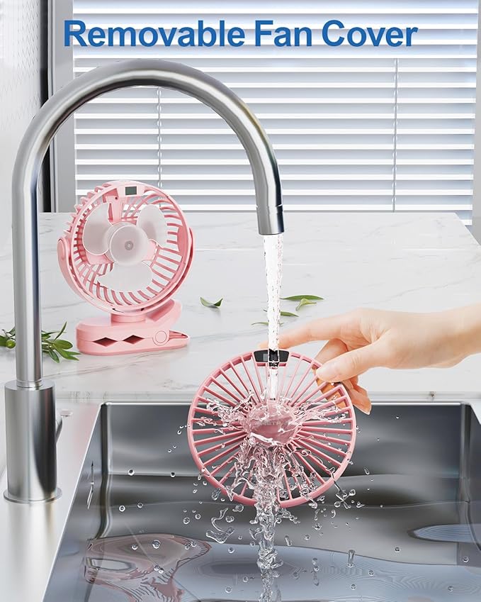 SWEETFULL Portable Clip on Fan - Battery Operated Rechargeable Fan with LED Display, 4 Speeds, Mini Personal Cooling Desk Fan for Golf Cart Travel Camping Gym - White