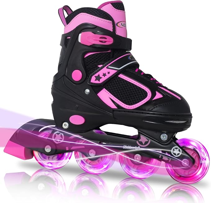 Nattork Blade Roller Skates for Boys with Light Up Wheel, Outdoor & Indoor Illuminating Black Inline Skates for Boys Little Kids Toddler Ages 5-8 4 5 6, Beginners
