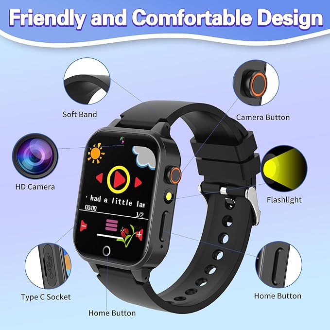 Vakzovy Kids Smart Watch for Kids with 26 Puzzle Games HD Camera MP3 Player Audiobook Video Pedometer Habit Tracking Learn Card Christmas Kid Smart Watch Boys Gift for 5-12 Year Old Toys